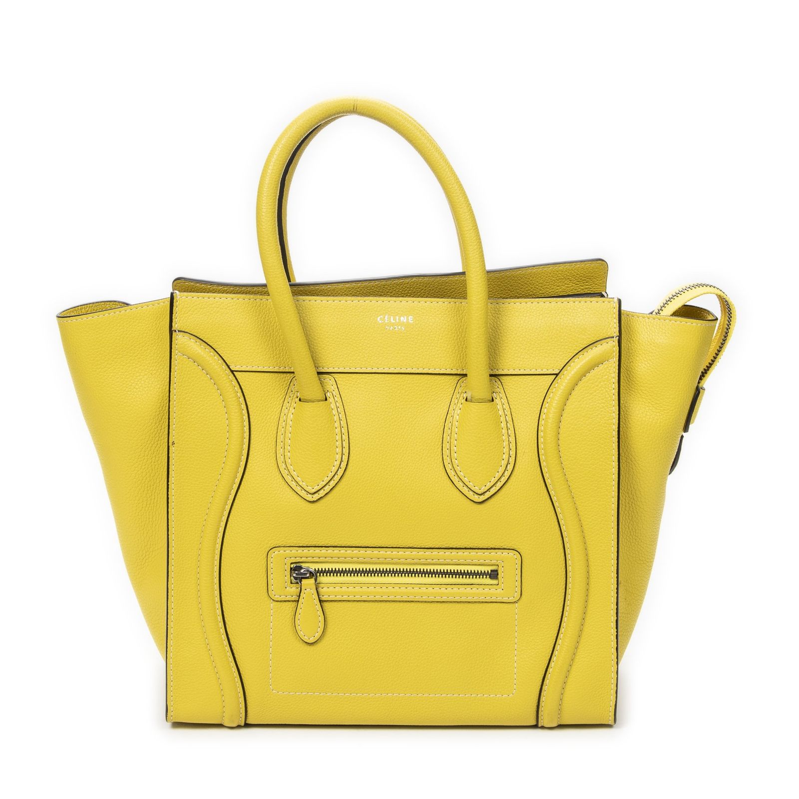 [中古] CELINE セリーヌミニラゲッジ黄色グレインカーフスキンレザーA