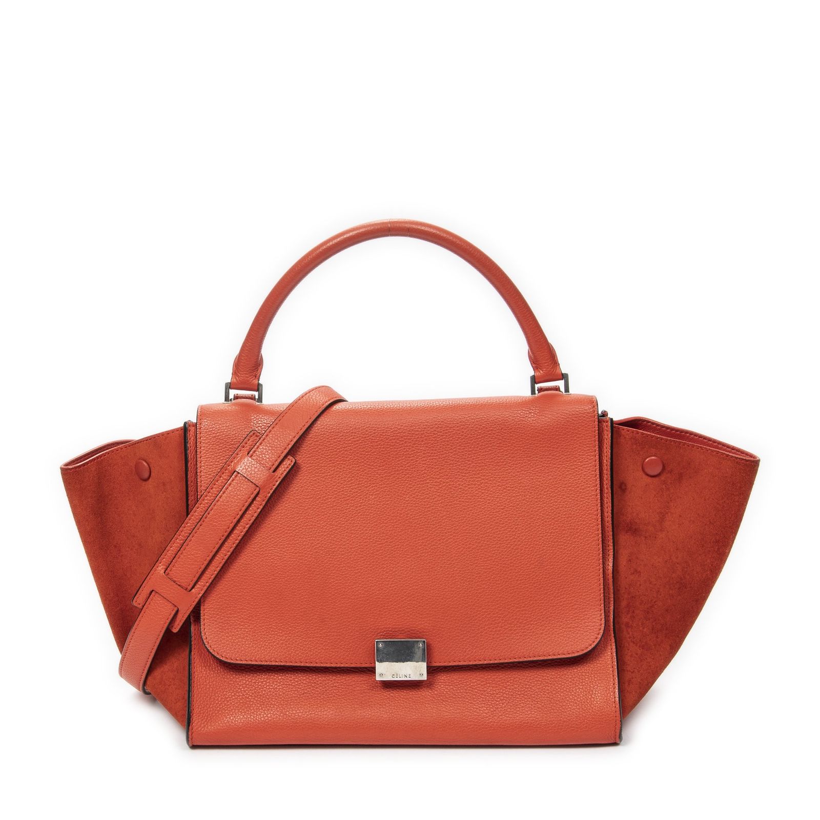 [中古] CELINE セリーヌミディアムトラぺズ赤グレインカーフスキンレザーA