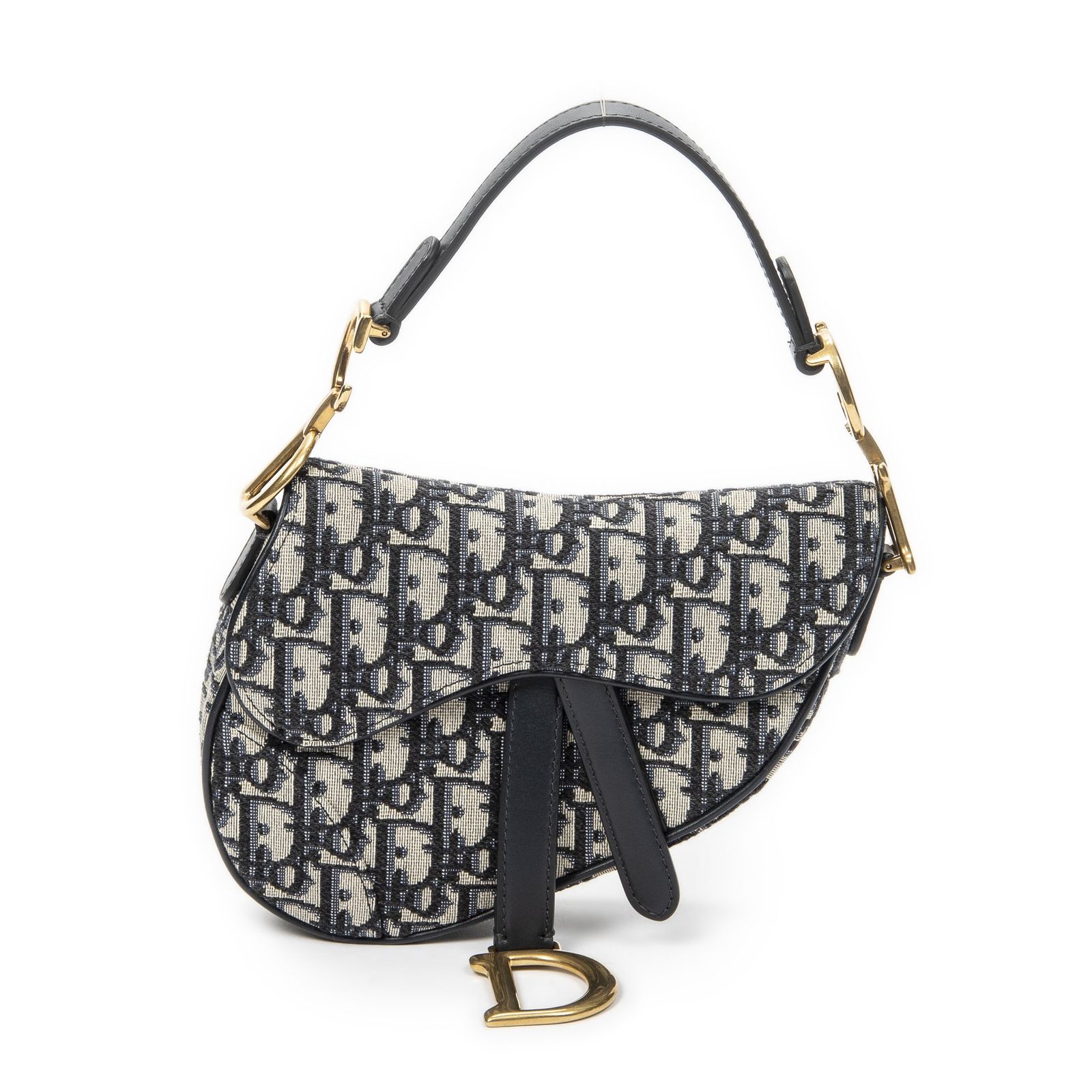 [中古] DIOR ディオールニューサドルバッグネイビー/ベージュオブリークジャカードキャンバスA
