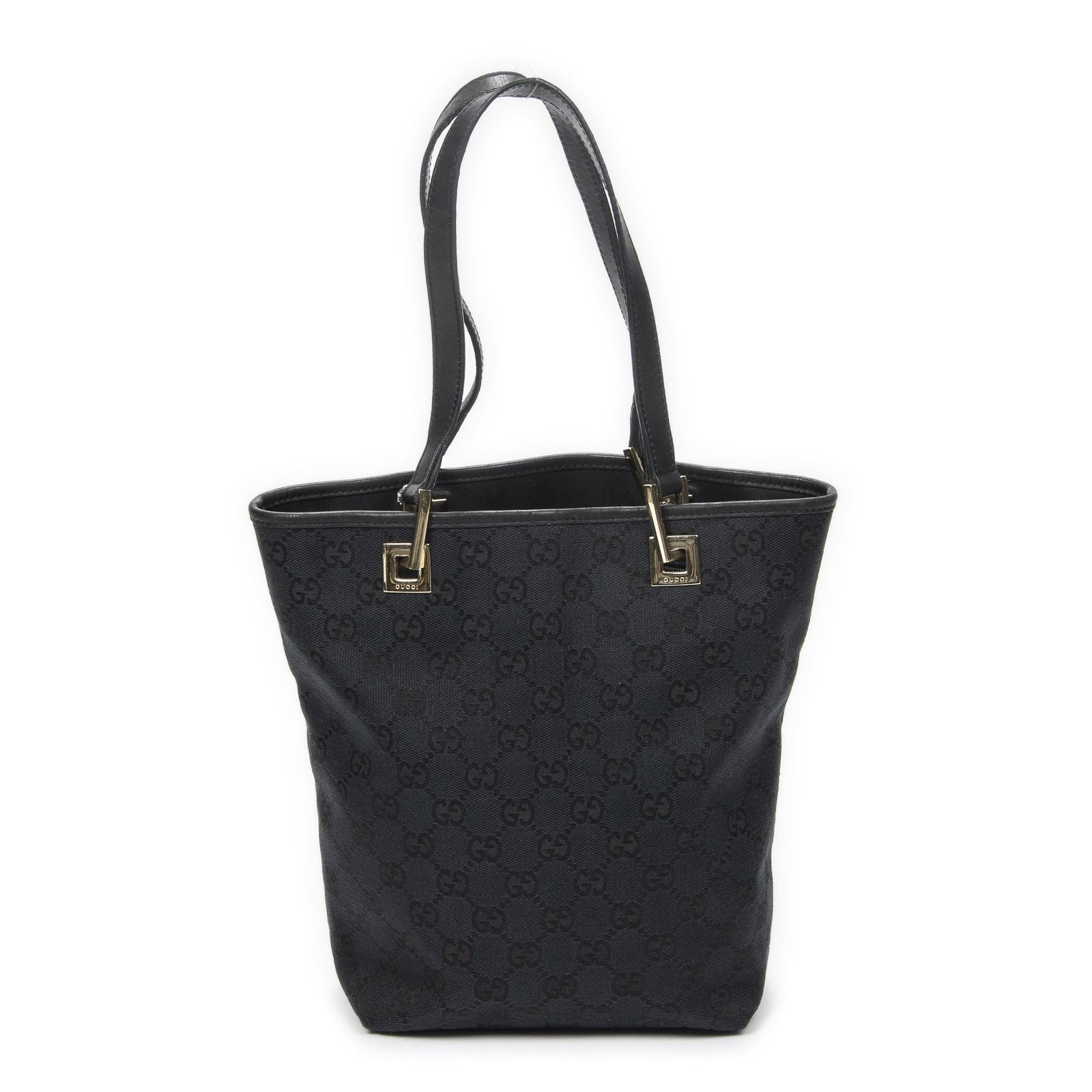 [中古] GUCCI グッチスモール バケット トート黒GGキャンバスAB