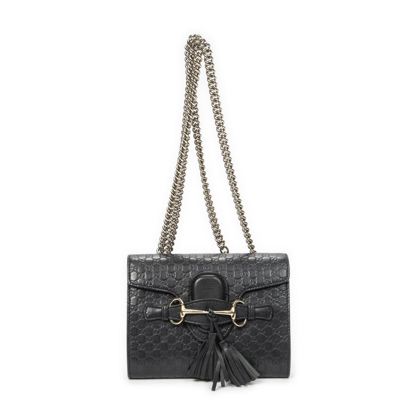 [中古] GUCCI グッチスモール エミリー チェーン バッグ黒ミクログッチシマレザーA