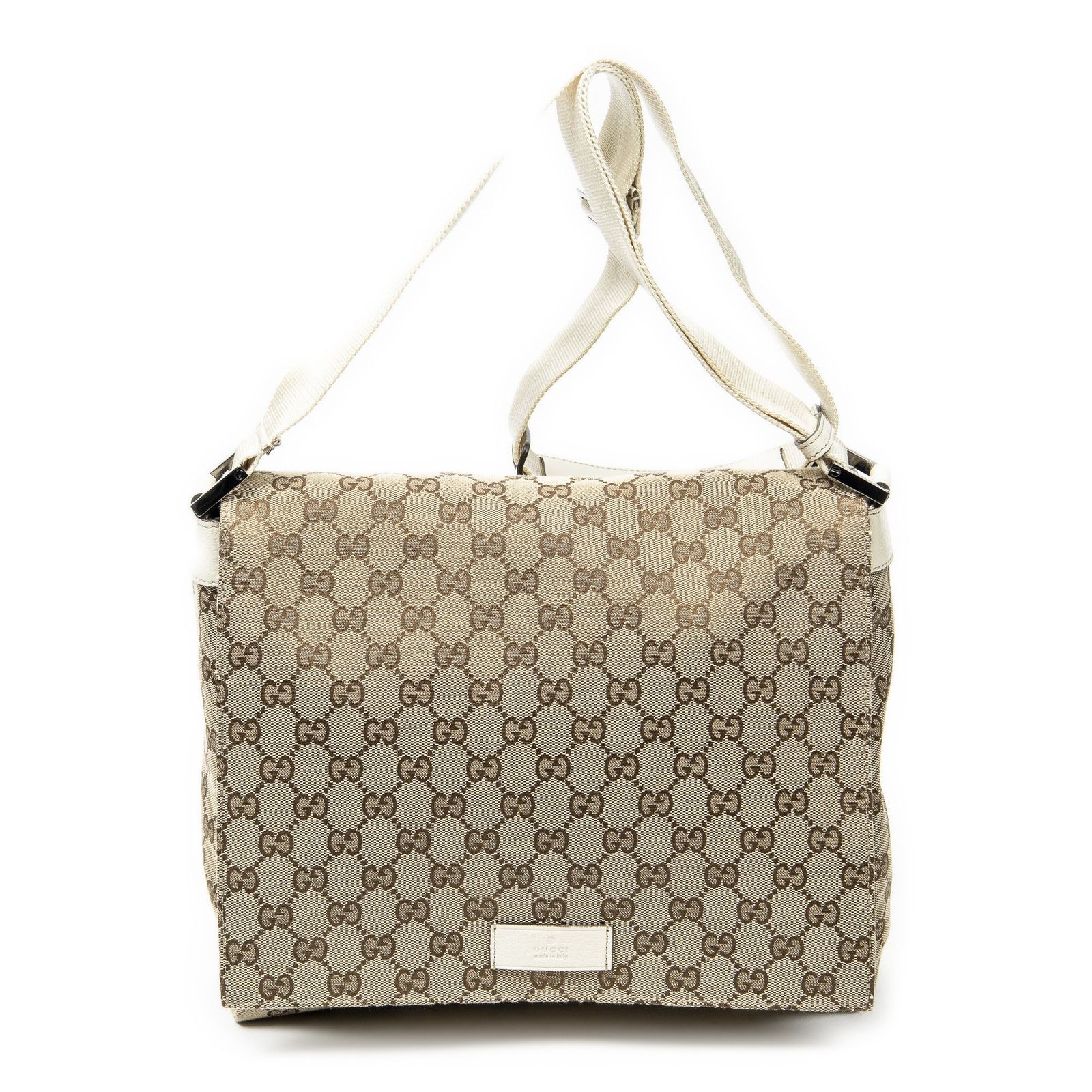 [中古] GUCCI グッチフラップメッセンジャーベージュ/アイボリーGGキャンバスA