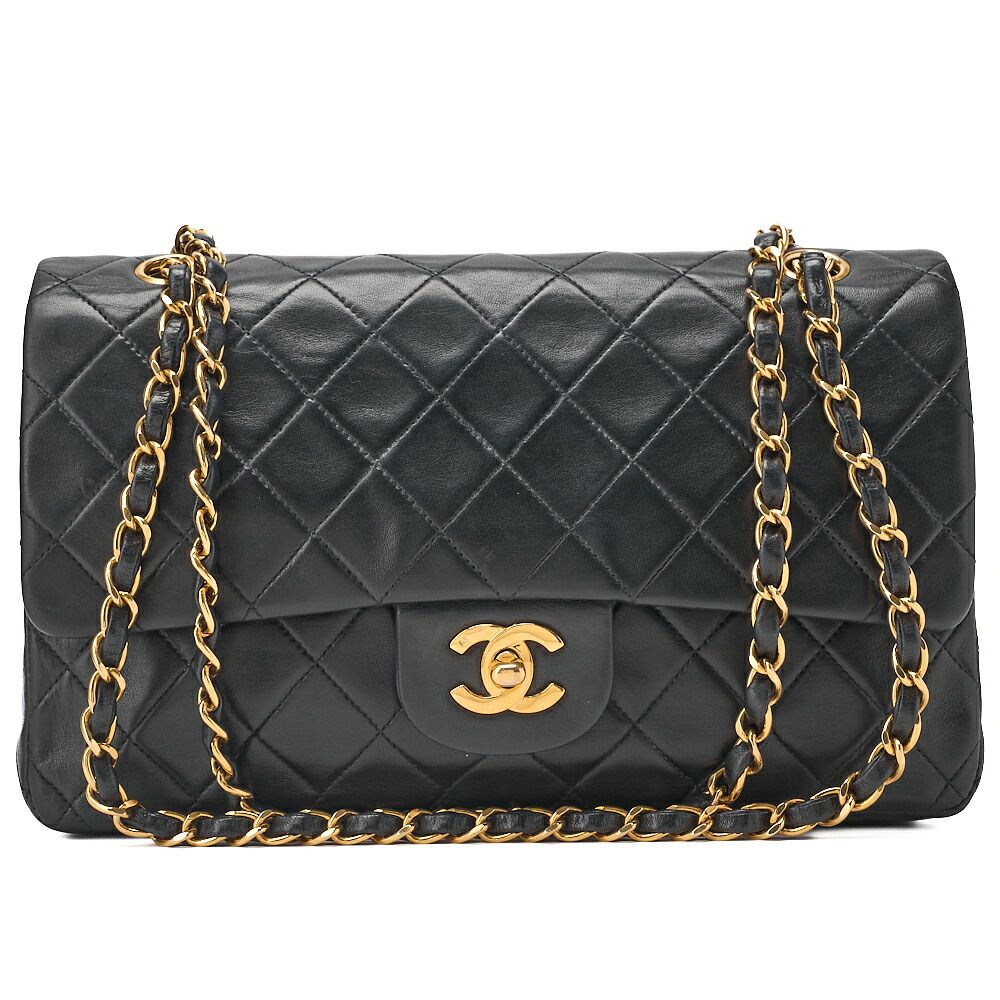 CHANEL シャネル　ラムスキン　マトラッセ　25cm　ダブルフラップ　チェーンショルダー　黒（ゴールド金具）レディースバッグ　トートバッグ　ハイブランド 【中古】【送料無料】