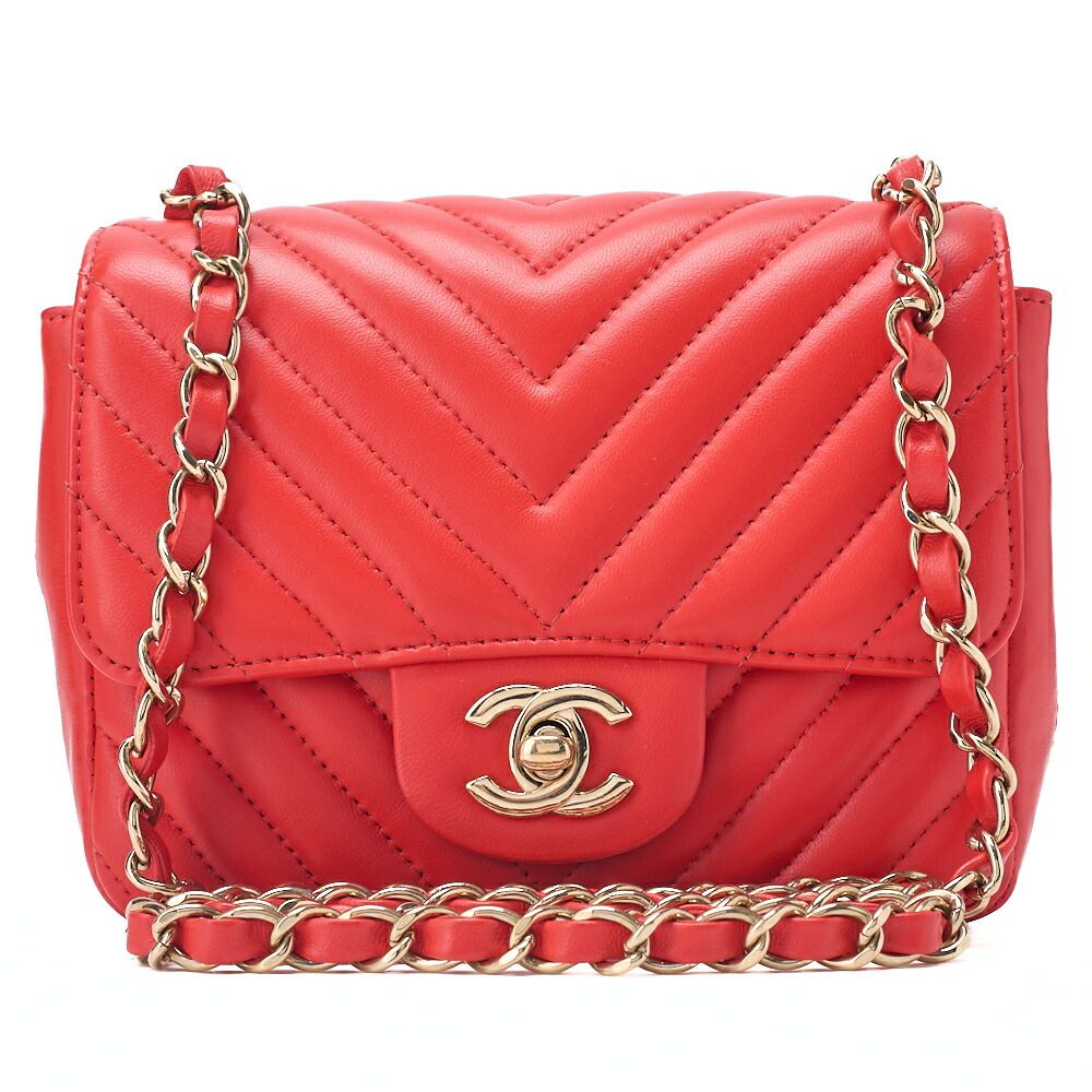 CHANEL シャネル チェーンショルダーバッグ ミニマトラッセ 17cm ラムスキン Vステッチ シングルフラップ 赤（ゴールド金具） レディース【中古】【送料無料】