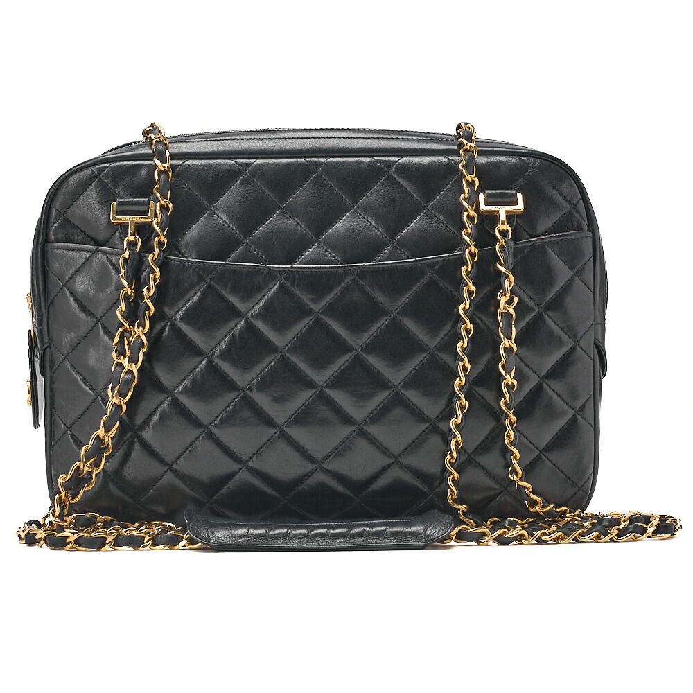 CHANEL シャネル マトラッセ　プルチャーム付き　円型　ポーチ付　ダブルチェーンショルダーバッグ　ラムスキン　黒　 ゴールド金具　レディースバッグ　ブランド【中古】【送料無料】