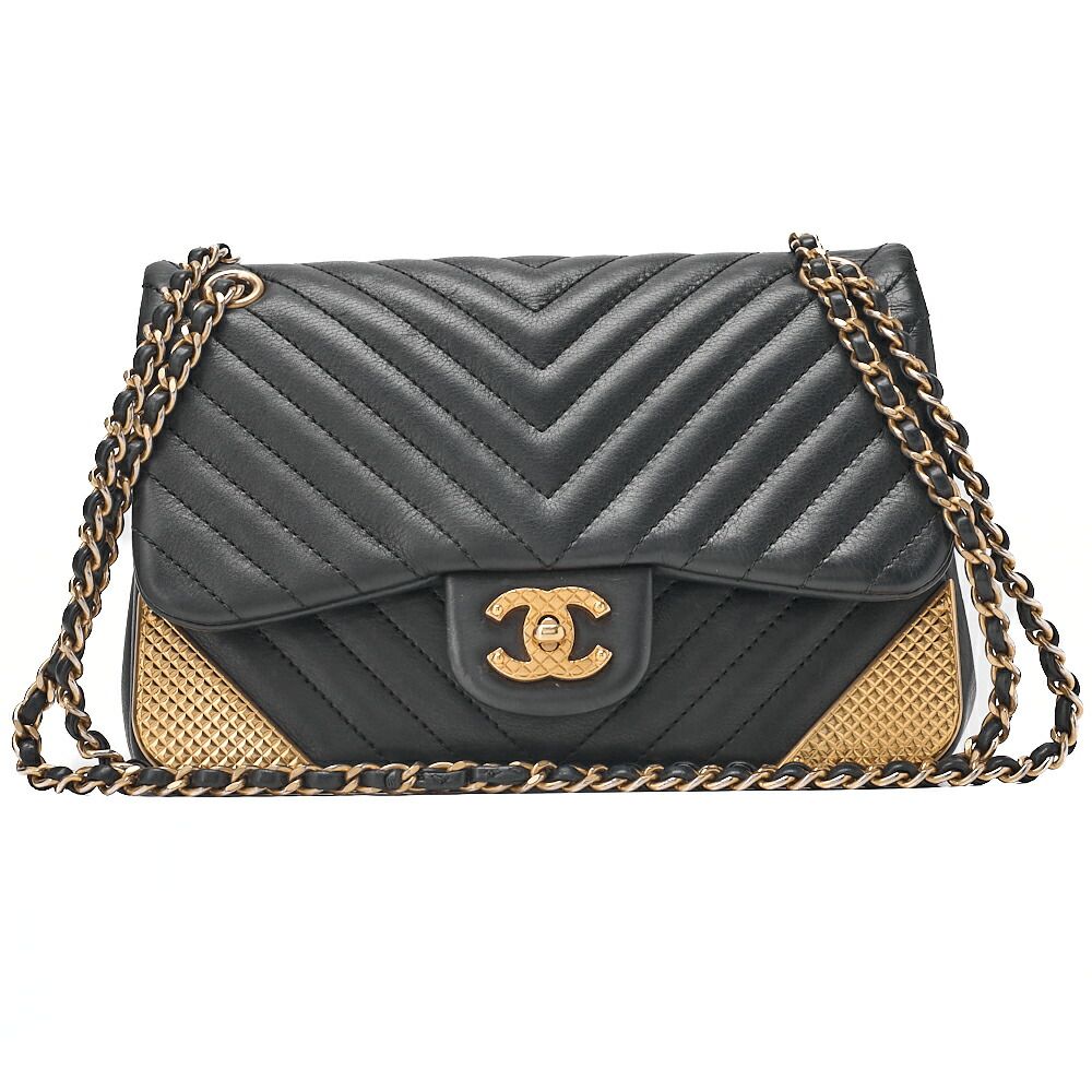 CHANEL シャネル ラムスキン Vステッチ ターンロック チェーンショルダー 黒（ゴールド金具）レディース バッグ ショルダーバッグ【中古】【送料無料】