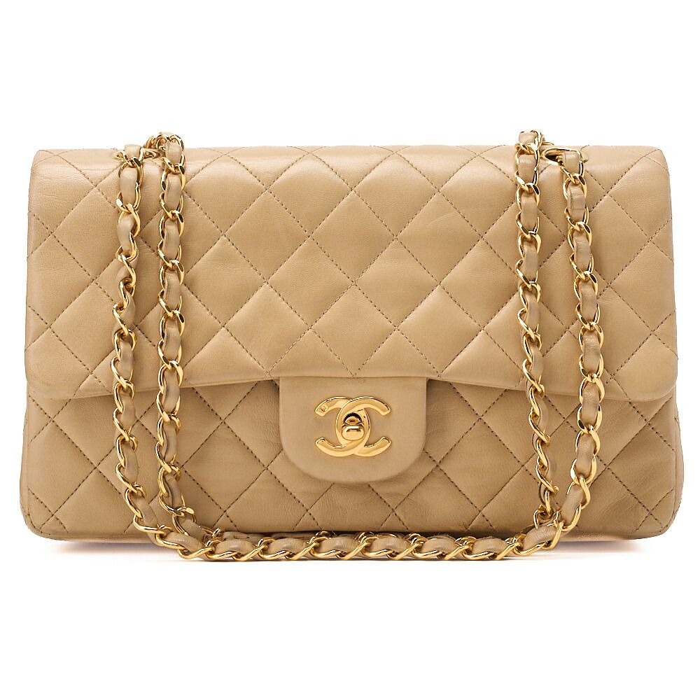 CHANEL シャネル ラムスキン マトラッセ Wフラップ25 チェーンショルダー ベージュ（ゴールド金具）レディース【中古】【送料無料】