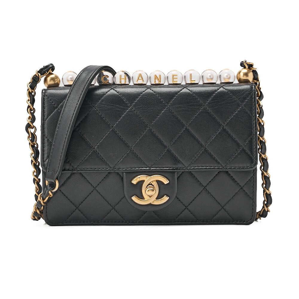 CHANEL シャネル チェーンショルダーバッグ マトラッセ パール ラムスキン 黒 ゴールド金具 レディースバッグ ブランド【中古】【送料無料】