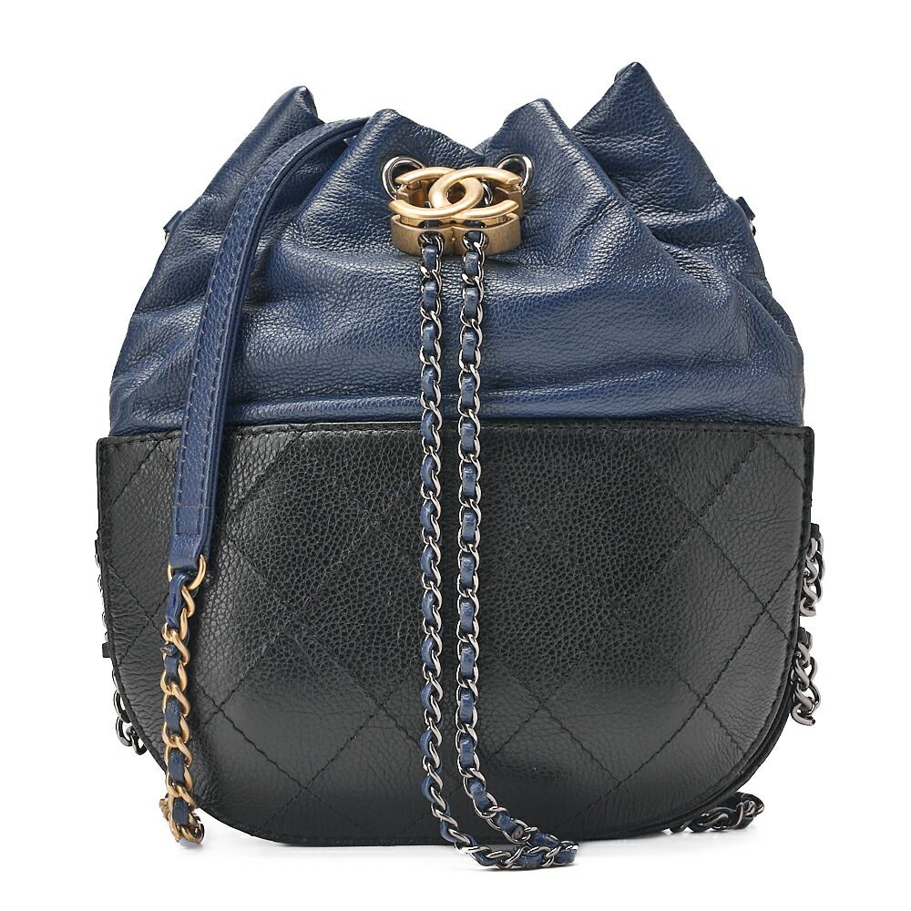 CHANEL シャネル 巾着型 マトラッセ チェーンショルダー ココチャーム カーフスキン ネイビー×黒（シルバー×ゴールド金具）ミニショルダーバッグ レディースバッグ ハイブランド【中古】【送料無料】
