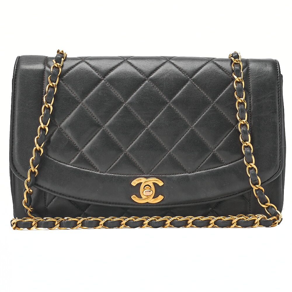 CHANEL シャネル ラムスキン マトラッセ ダイアナフラップ チェーンショルダー 黒 ゴールド金具 レディースバッグ　ブランド【中古】【送料無料】