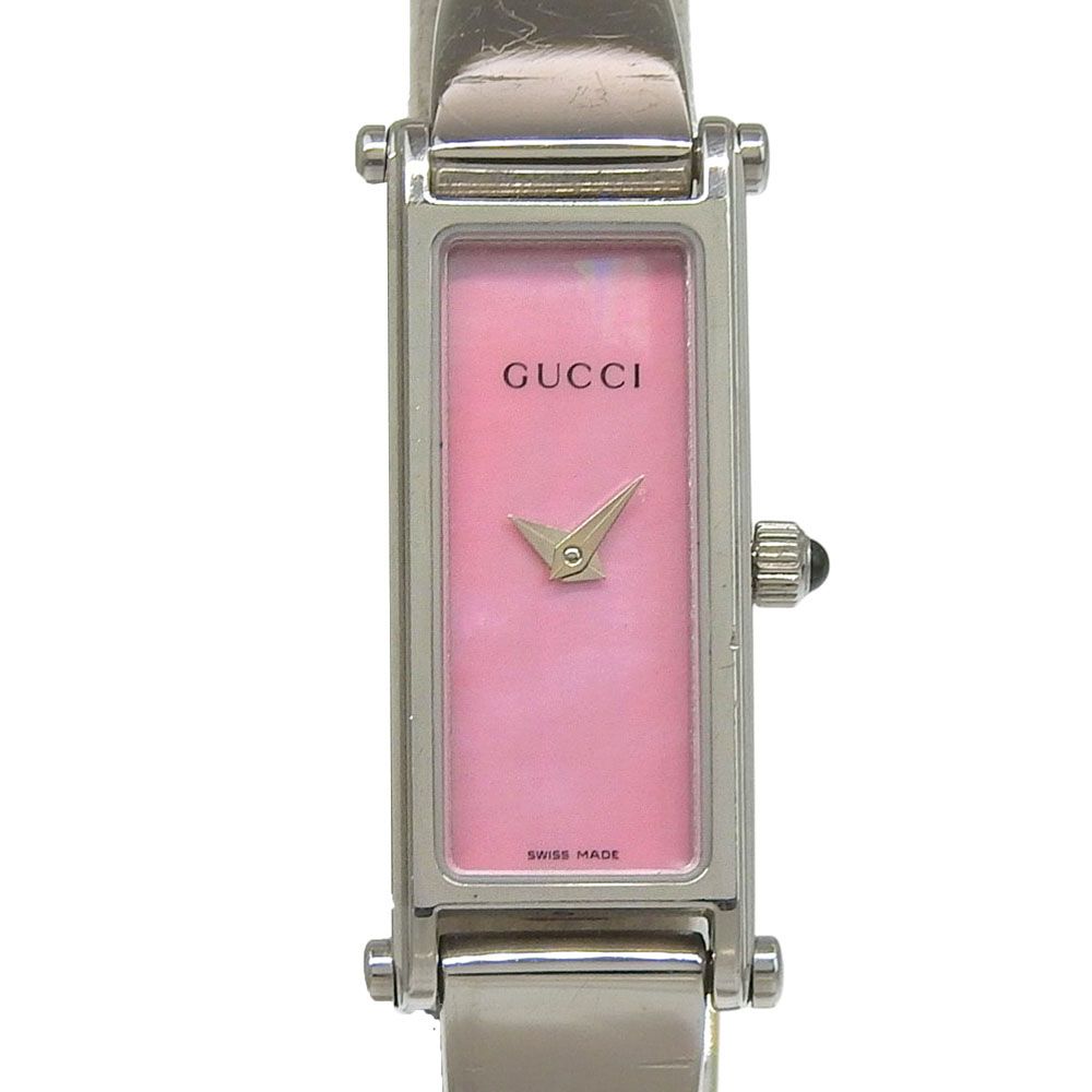 【GUCCI】グッチ 1500L ステンレススチール クオーツ アナログ表示 レディース ピンクシェル文字盤 腕時計