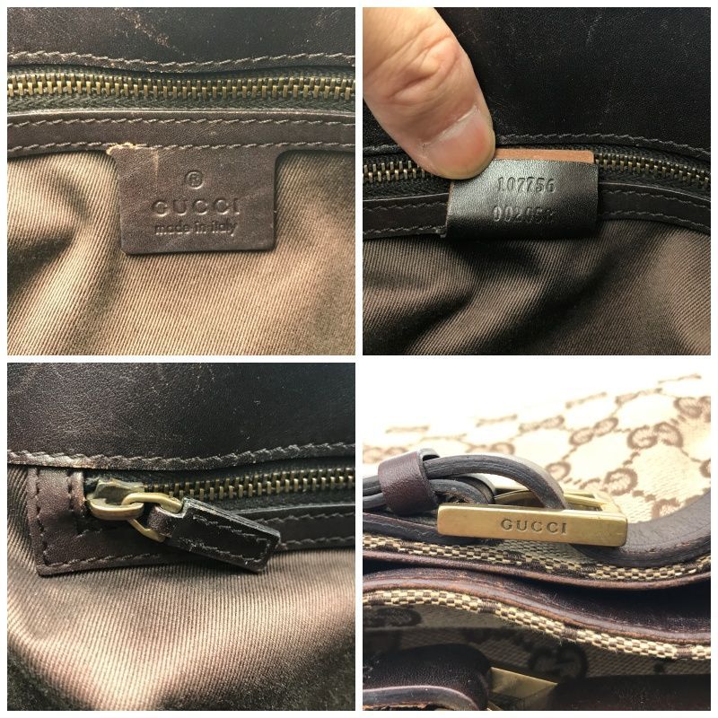 GUCCI グッチ トートバッグ A4収納可 GGキャンバス×レザー ブラウン系