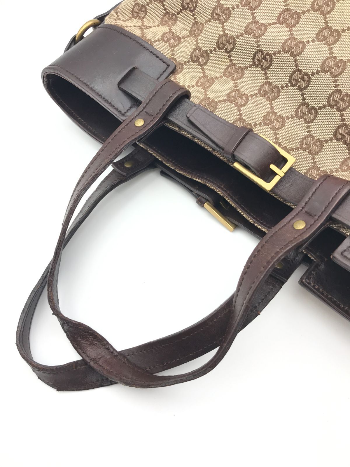 GUCCI グッチ トートバッグ A4収納可 GGキャンバス×レザー ブラウン系 