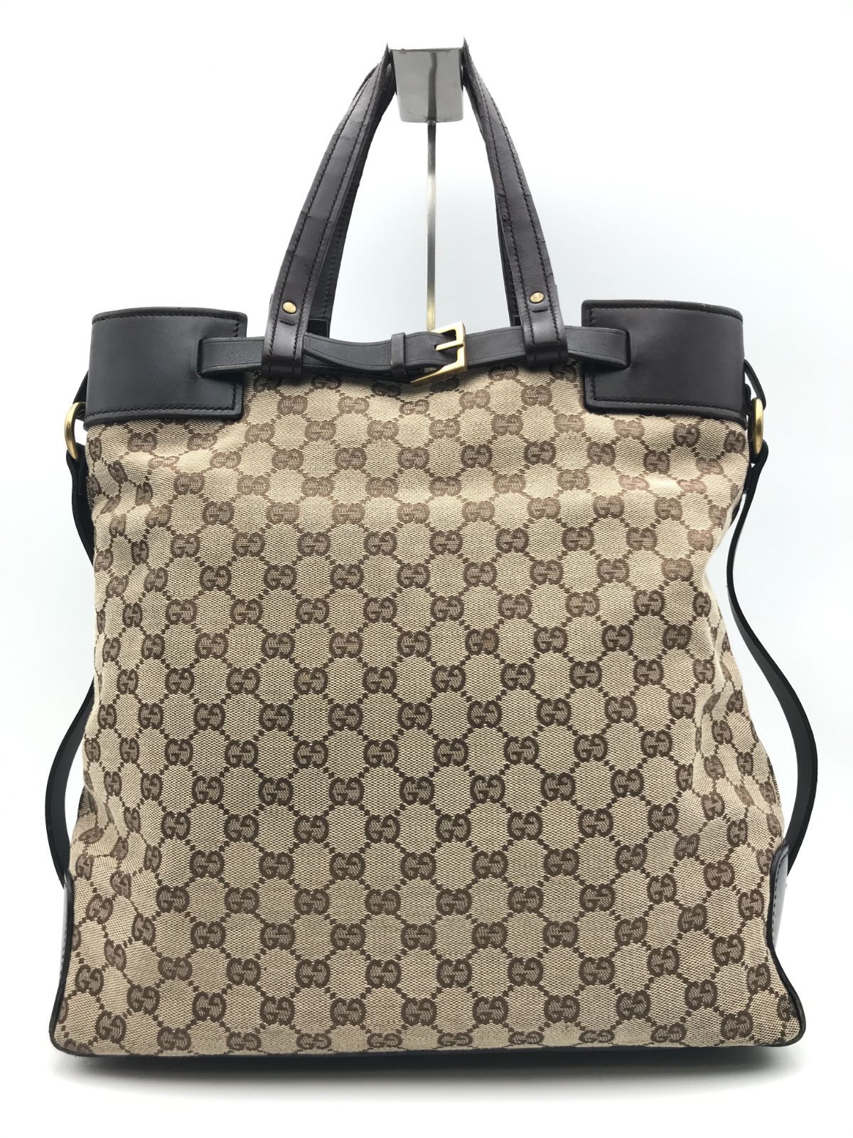 GUCCI グッチ トートバッグ A4収納可 GGキャンバス×レザー ブラウン系