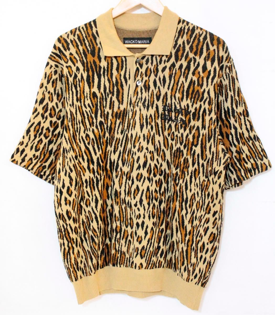 【中古】 WACKO MARIA メンズポロシャツ M WACKO MARIA/26SS/LEOPARD JACQUARD KNIT POLO SHIRT/M/ベージュ 肌色
