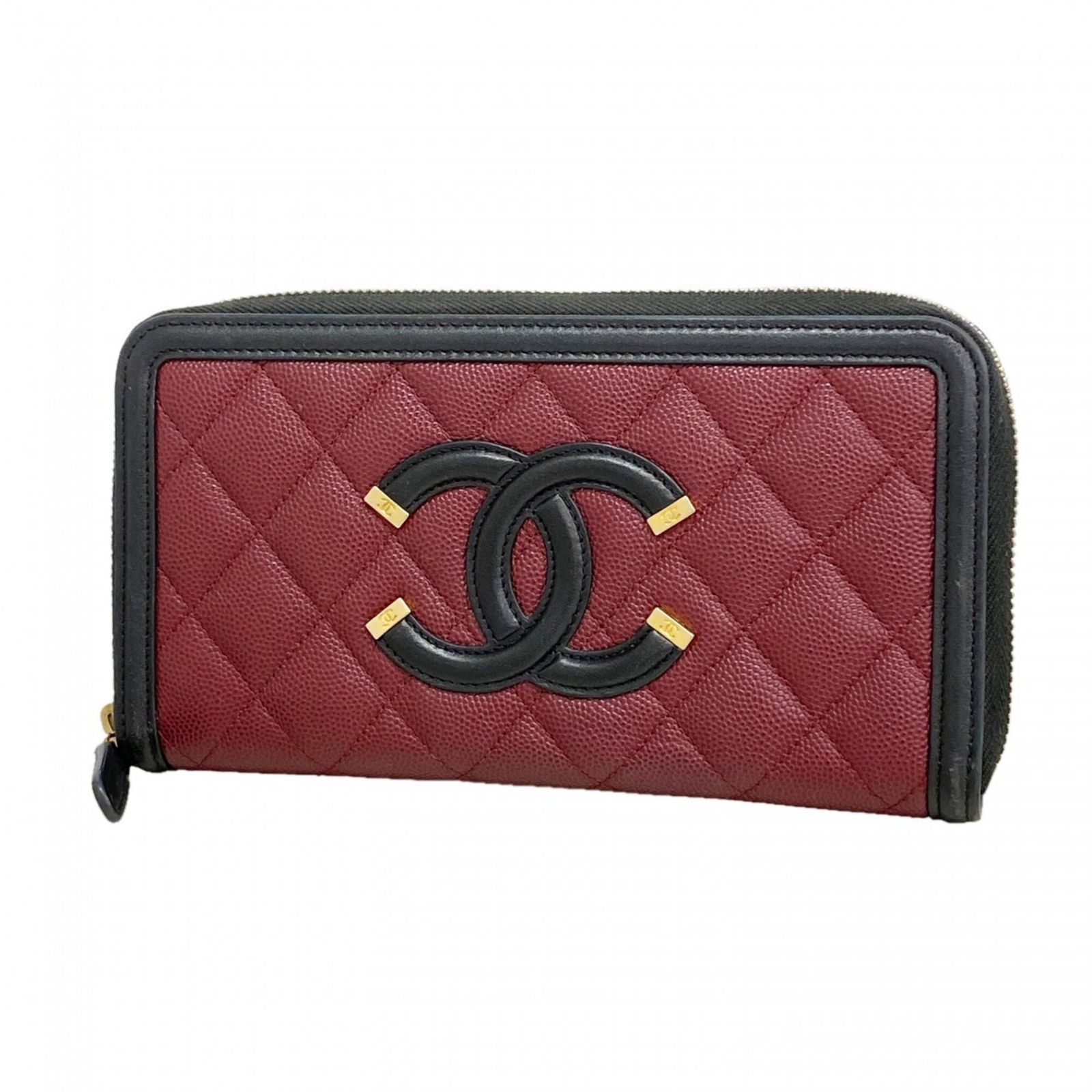 シャネル(Chanel) シャネル 長財布 CCフィリグリー キャビアスキン ボルドー ブラック レディース