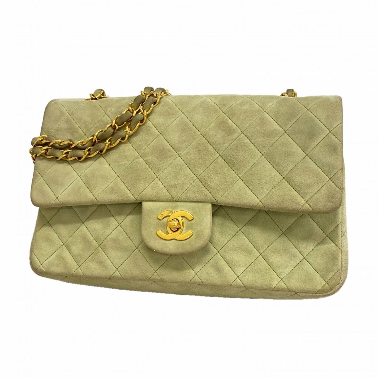 シャネル(Chanel) シャネル ショルダーバッグ マトラッセ Wフラップ Wチェーン スウェード グリーン レディース