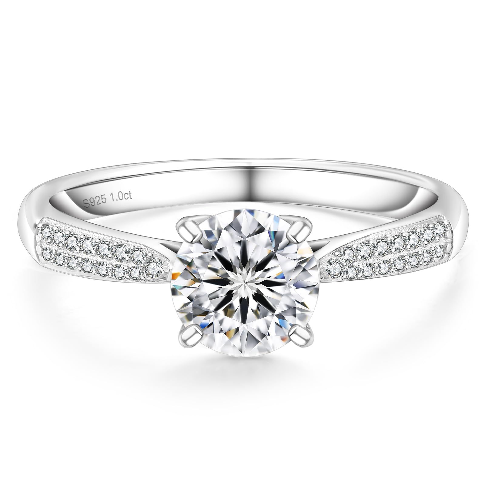 KRKC&CO 婚約指輪 プロポーズリング レディース 1ct Dカラー VVS1モアサナイト リング スターリングシルバー ホワイトゴールドメッキ プレゼント 女性 人気キラキラジュエリー（サイズ13号）