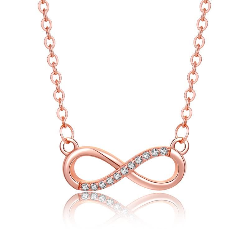 [ｉｒｏｈａ ｍｏｄｅ] ネックレス 金属アレルギー対応 S925 スターリングシルバー 8の字 無限大 インフィニティ ジルコニア CZダイヤ 華奢 お洒落 レディース シルバー (ピンクゴールド)