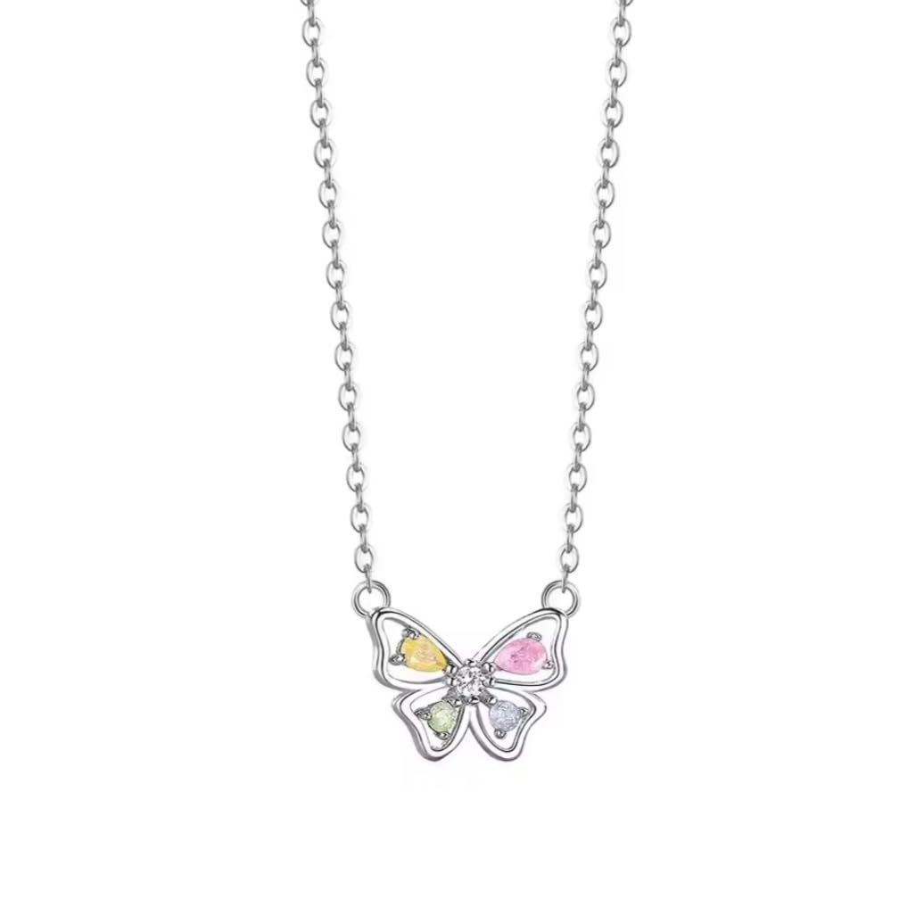 [RESCENT] リセント, ネックレス, S925 スターリングシルバー, プラチナ仕上げ, 蝶々, バタフライ, マルチカラー, CZダイヤ, 大人可愛い