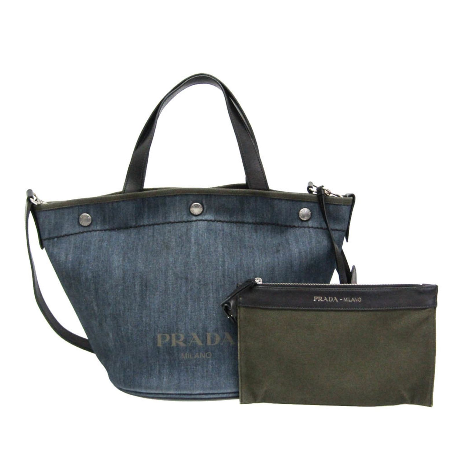 プラダ(Prada) 1BG244 レディース デニム,レザー ショルダーバッグ 