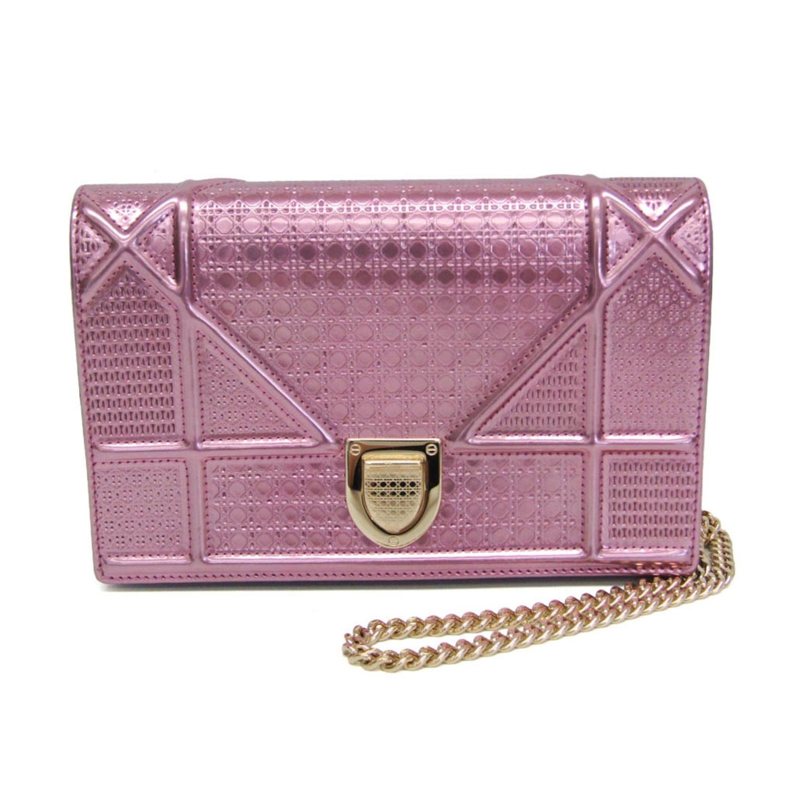 クリスチャン・ディオール(Christian Dior) ディオラマ レディース パテントレザー チェーン/ショルダーウォレット メタリックピンク