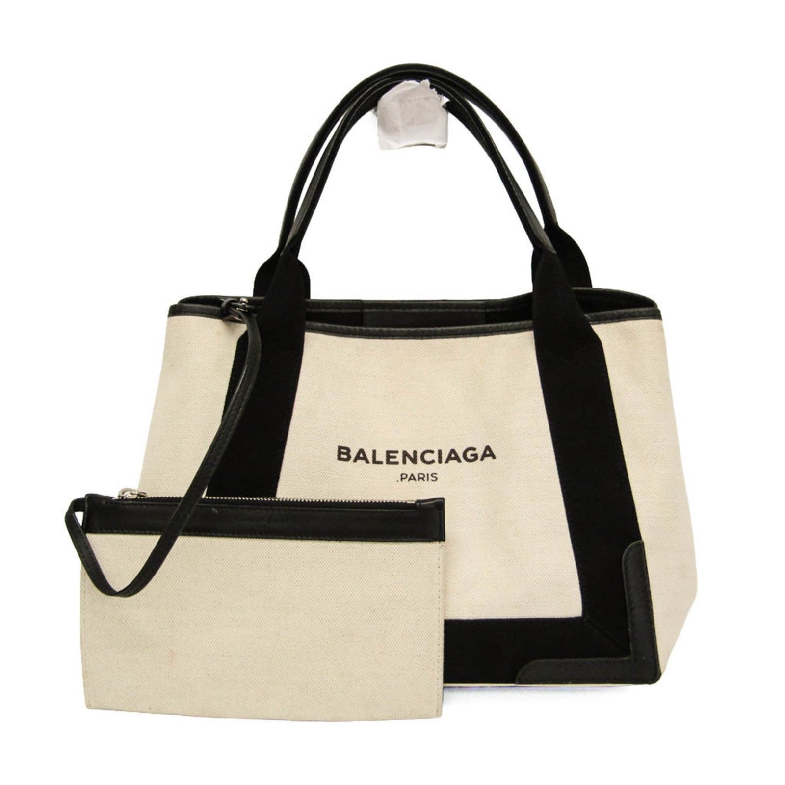 バレンシアガ(Balenciaga) ネイビーカバスS 339933 レディース キャンバス,レザー ハンドバッグ ブラック,オフホワイト