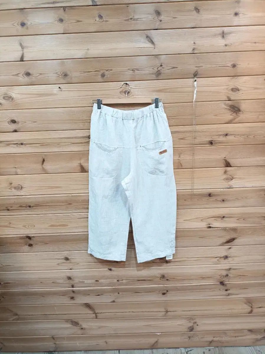 リネン 7分 ワイド パンツ ベージュ