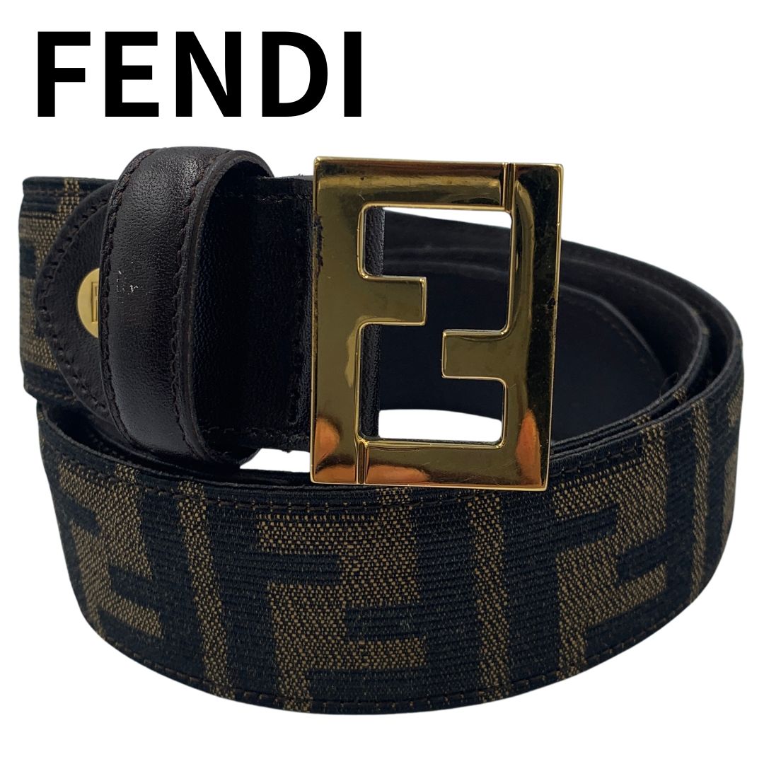希少 フェンディ FF ズッカモチーフ ゴールドバックル パイソンレザー ベルト Fendi フェンディ ベルト FFズッカ柄 ゴールド金具 ビンテージ メンズ