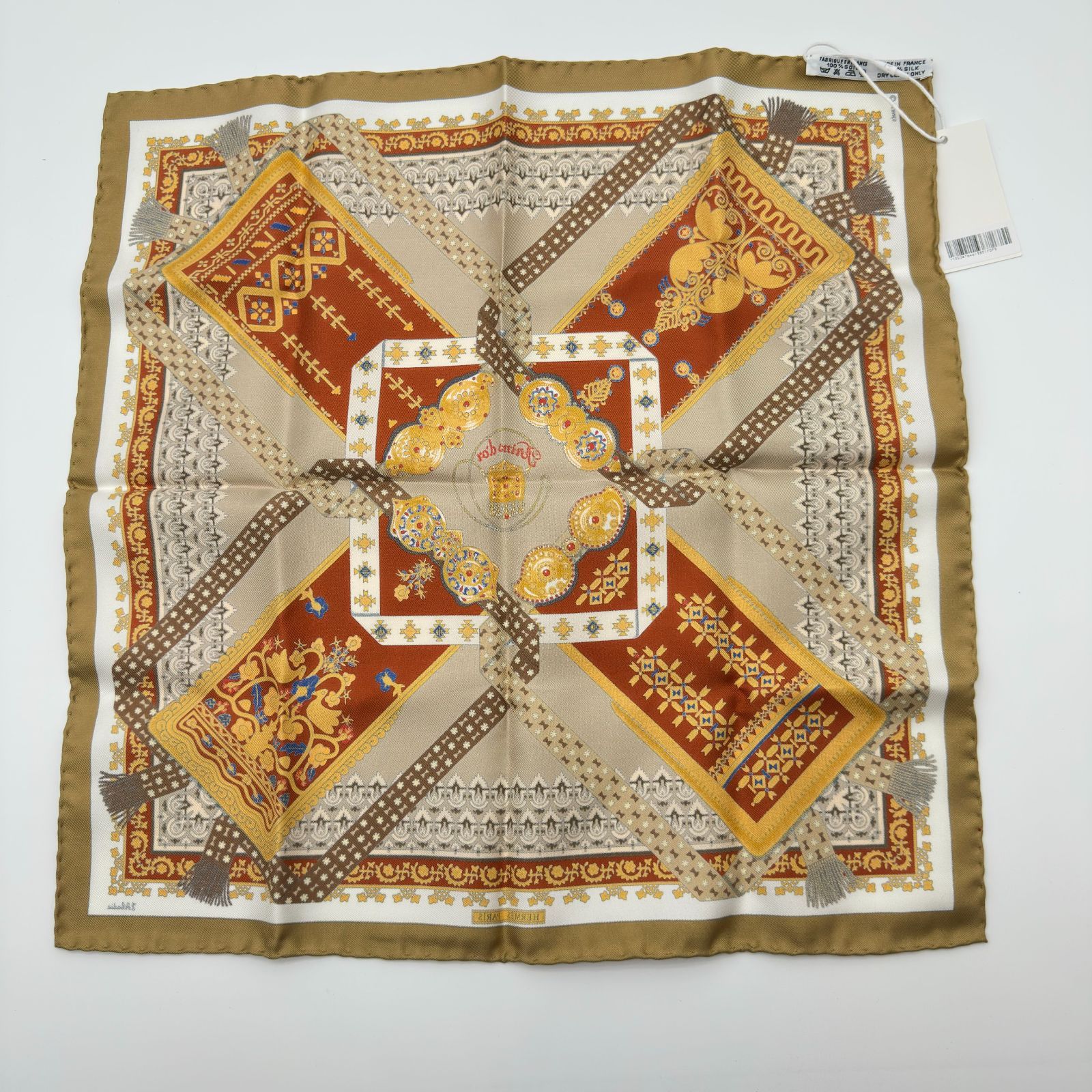 エルメス HERMES カレ 45 プチカレ ガヴロッシュ 茶色 マルチカラー シルクスカーフ ユニセックス SAランク 中古 マフラー小物