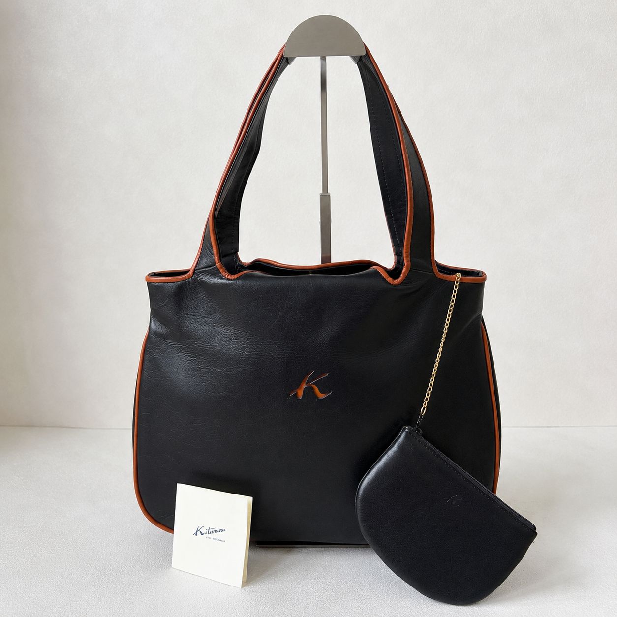 Kitamura キタムラ 牛革 レザー トートバッグ ポーチ付き ブラック 日本製 A4収納可