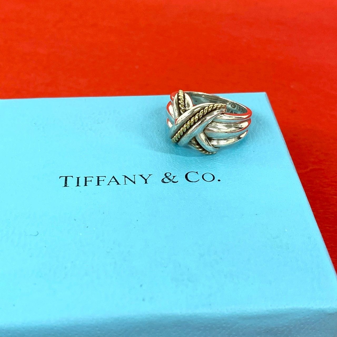極 美品 TIFFANY&Co. ティファニー シグネチャーリング シルバー925 K18イエローゴールド 指輪 14号 アクセサリー シルバー 153-9