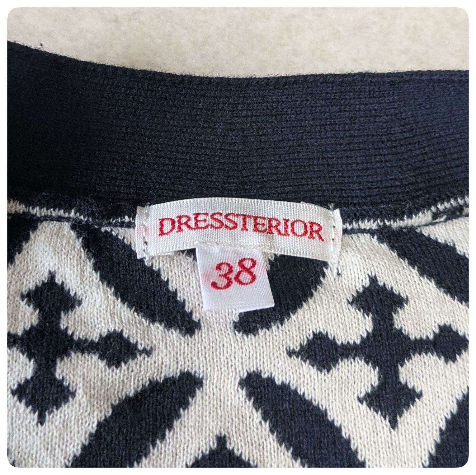 【未使用タグ付】DRESSTERIOR オーバーラップサークルジャカードニットカーディガン 38 ネイビー 2025SS