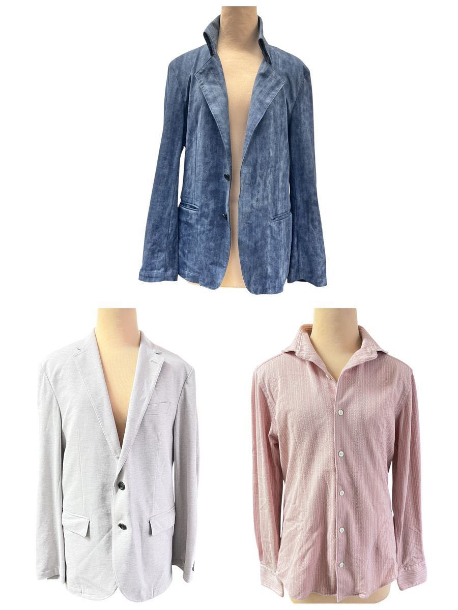 15058-010★メンズ ジャケット シャツ 3点セット TORNADO MART トルネードマート MICHEL KLEIN HOMME ミッシェルクランオム L 48 まとめ売り ピンクストライプ長袖シャツ★