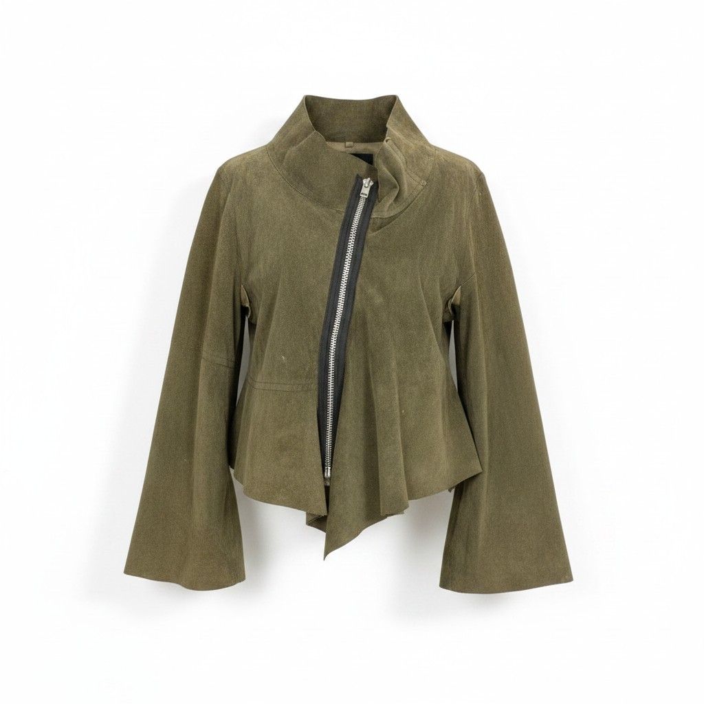 Af29 tricot COMME des GARCONS トリコ コムデギャルソン 変形レザージップジャケット Deconstructed Leather Zip Jacket サイズM カーキt18r