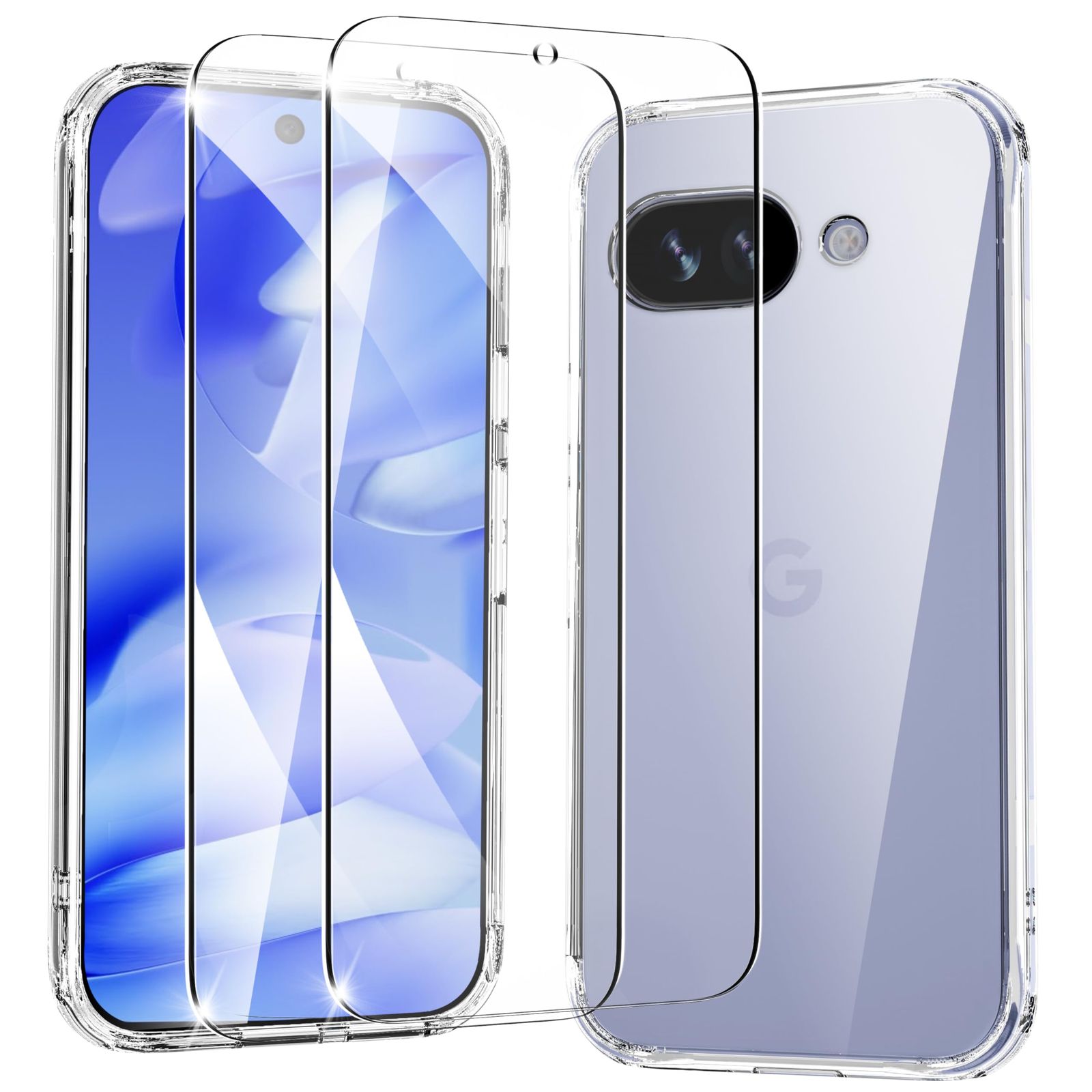 Google Pixel 9a ケース + ガラスフィルム付き（2枚入) クリア 全面