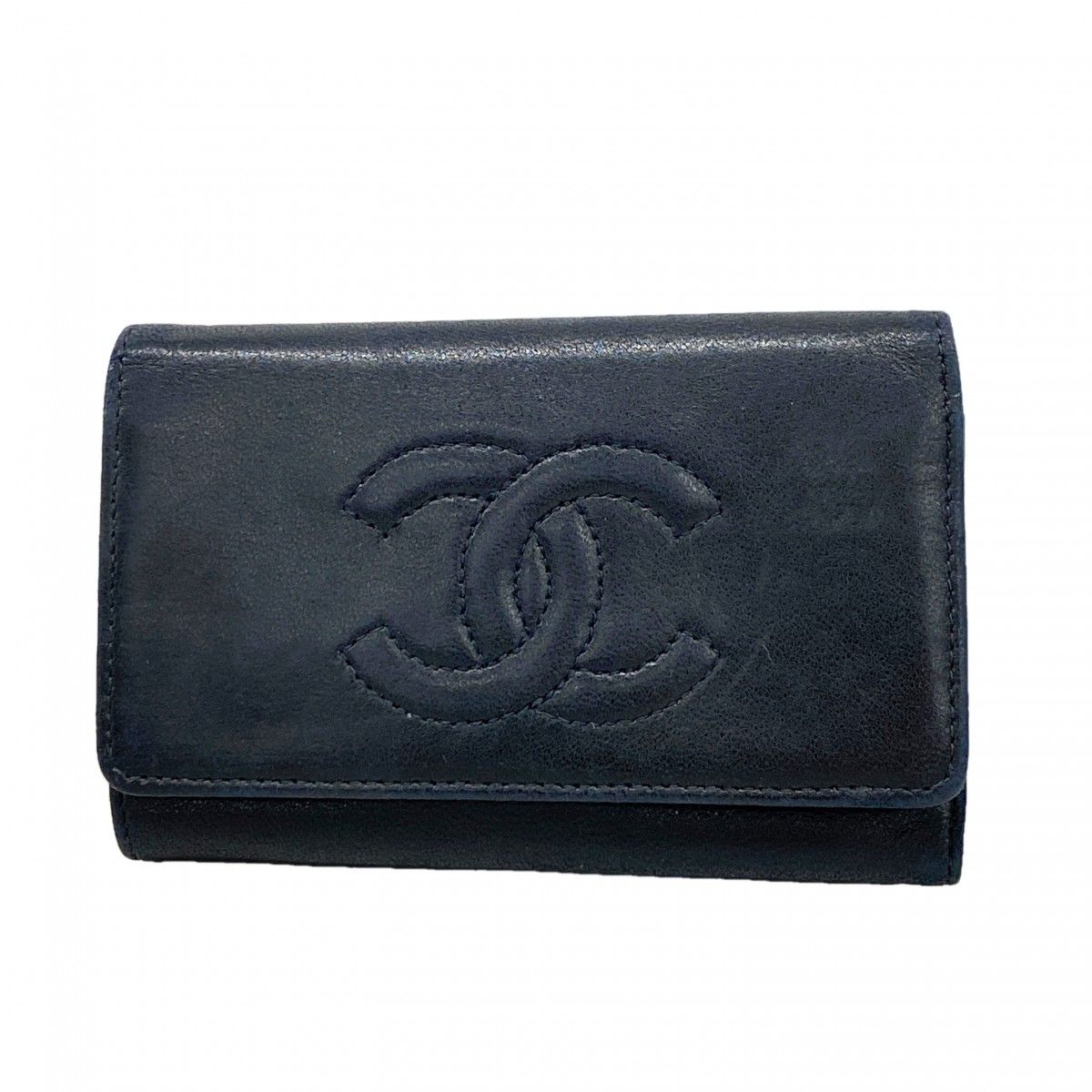 【6fd5953】シャネル キーケース モノグラム ラムスキン ブラック ゴールド金具【中古】レディース
