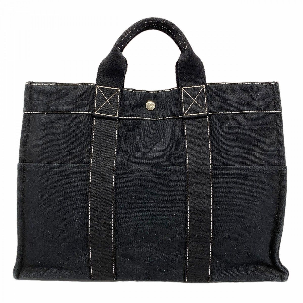 【6fd6098】エルメス トートバッグ ドーヴィルMM キャンバス ブラック シルバー金具【中古】メンズ レディース ユニセックス
