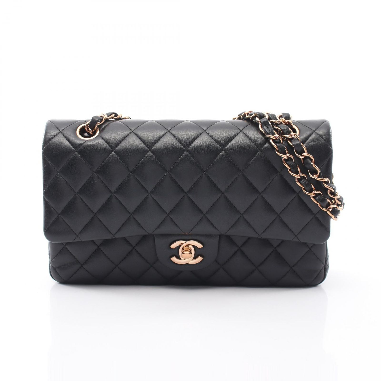 シャネル CHANEL ショルダーバッグ マトラッセ Wフラップ ブラック ラムスキン（羊革） マトラッセ ダブルフラップ チェーンショルダー レディース Used A