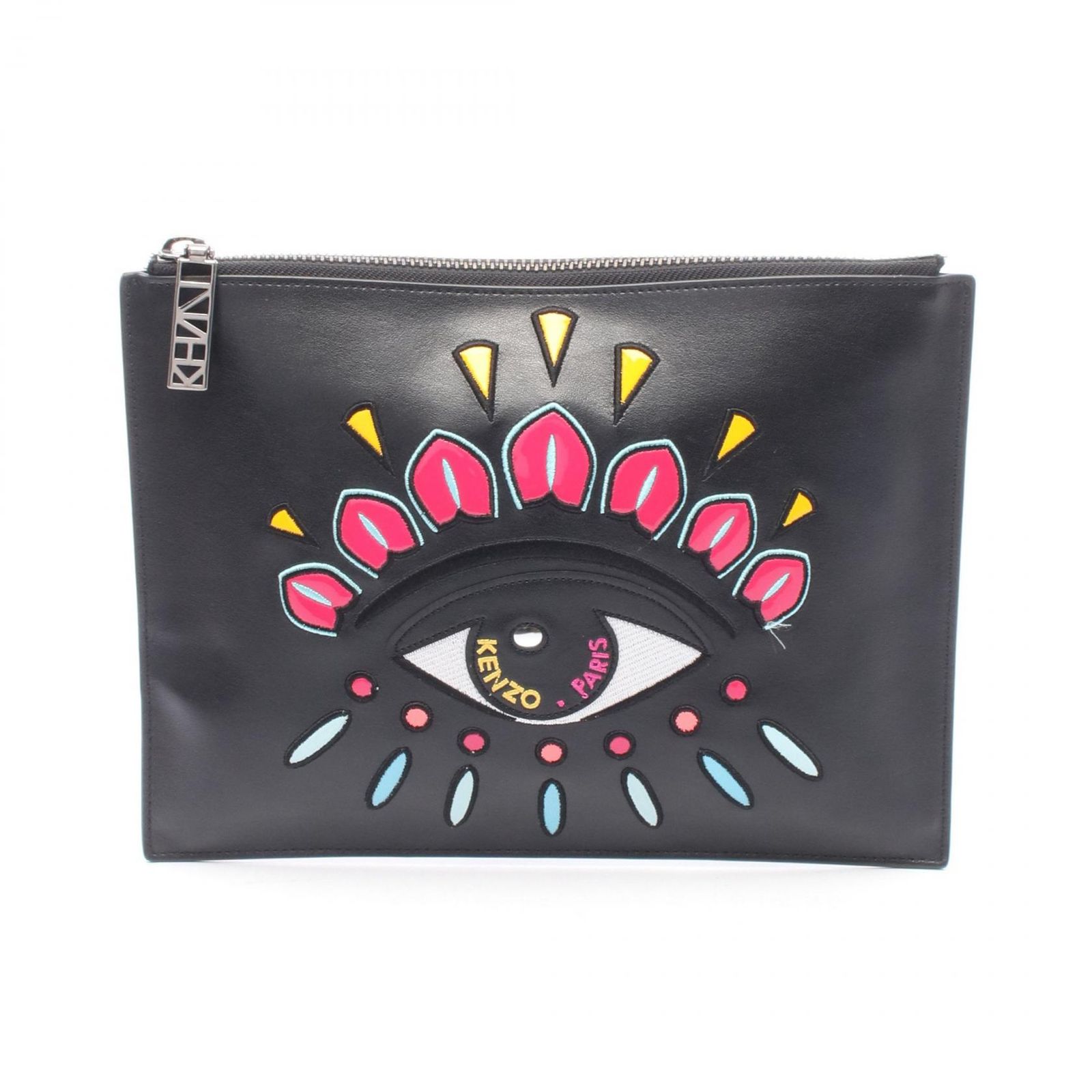 ケンゾー KENZO セカンドバッグ クラッチバッグ アイ ブラック レザー エナメル アイ クラッチバッグ メンズ Used A