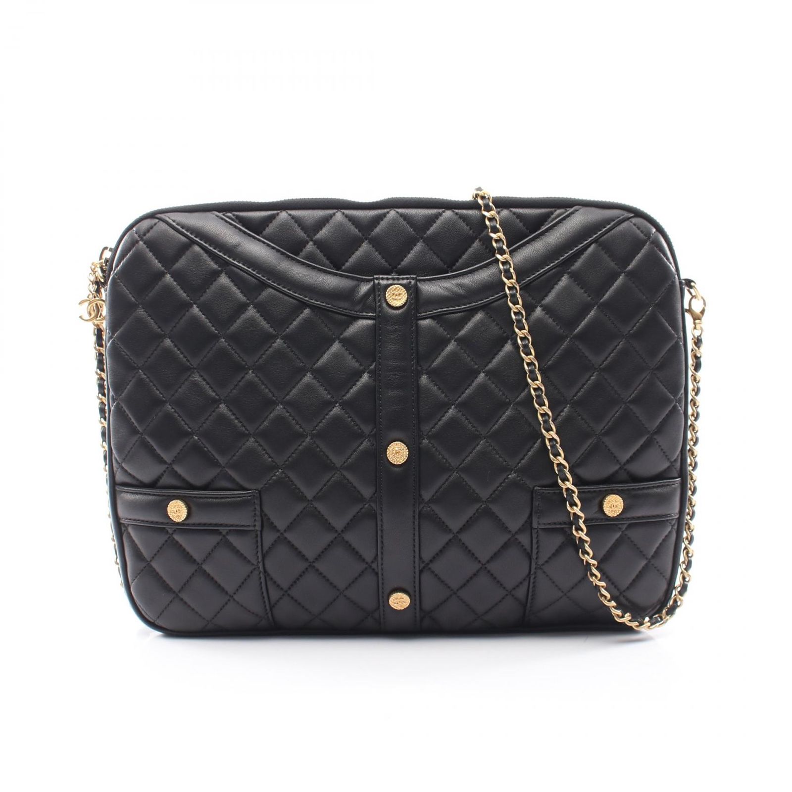 シャネル CHANEL ショルダーバッグ ガールシャネル ブラック ラムスキン（羊革） ガールシャネル チェーンショルダー レディース Used A