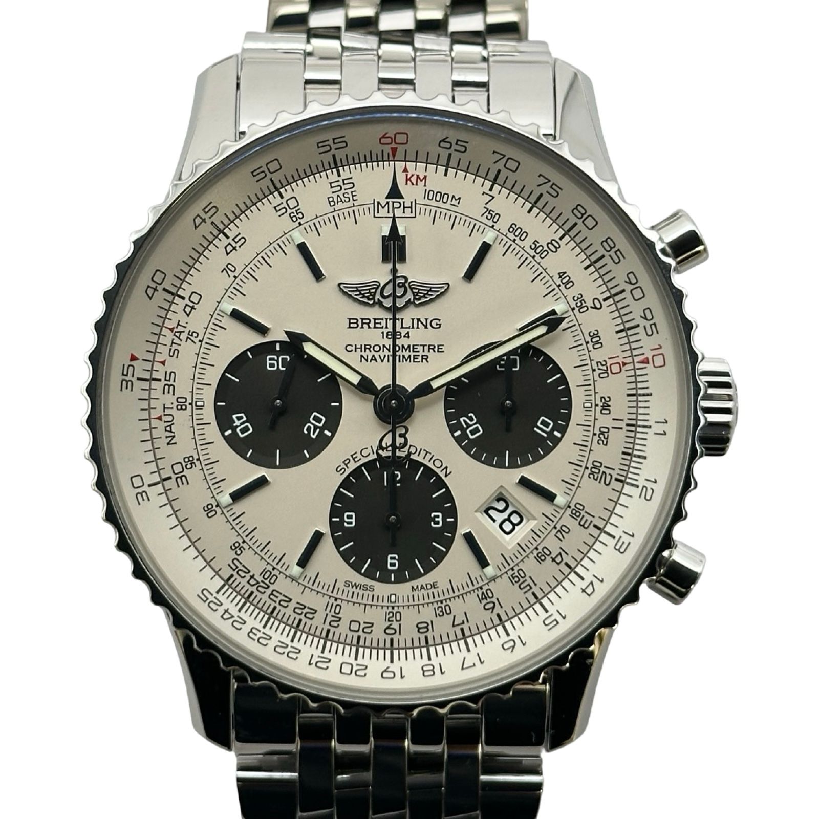 ブライトリング BREITLING ナビタイマー01 シルバーグレイ 日本限定 AB012012/G826 アイボリー ステンレススチール メンズ 腕時計