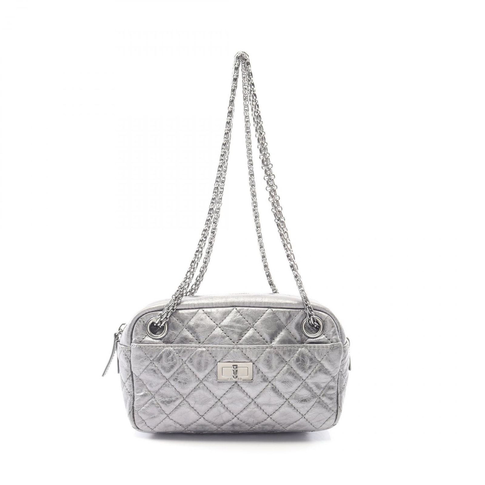 シャネル CHANEL ショルダーバッグ 2.55 マトラッセ メタリックシルバー レザー 2.55 マトラッセ ミニ チェーンショルダー レディース Used A