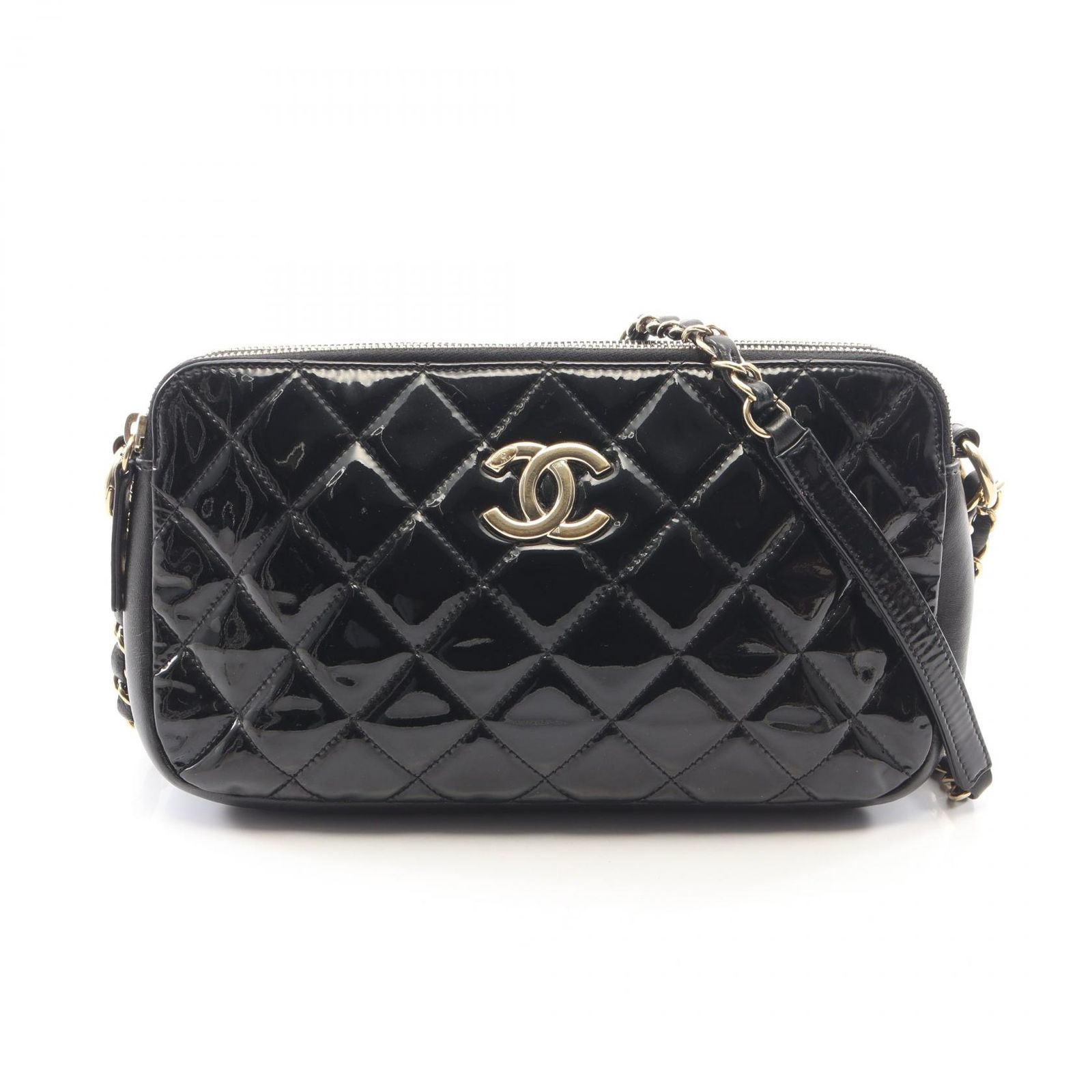 シャネル CHANEL ショルダーバッグ マトラッセ ブラック パテントレザー マトラッセ チェーンショルダー レディース Used B