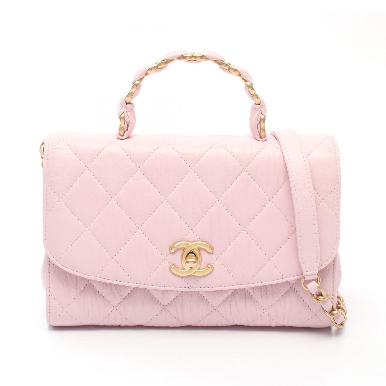 シャネル CHANEL ショルダーバッグ マトラッセ トップハンドル AS2478 ライトピンク レザー マトラッセ トップハンドル 2wayチェーンショルダー レディース Used A