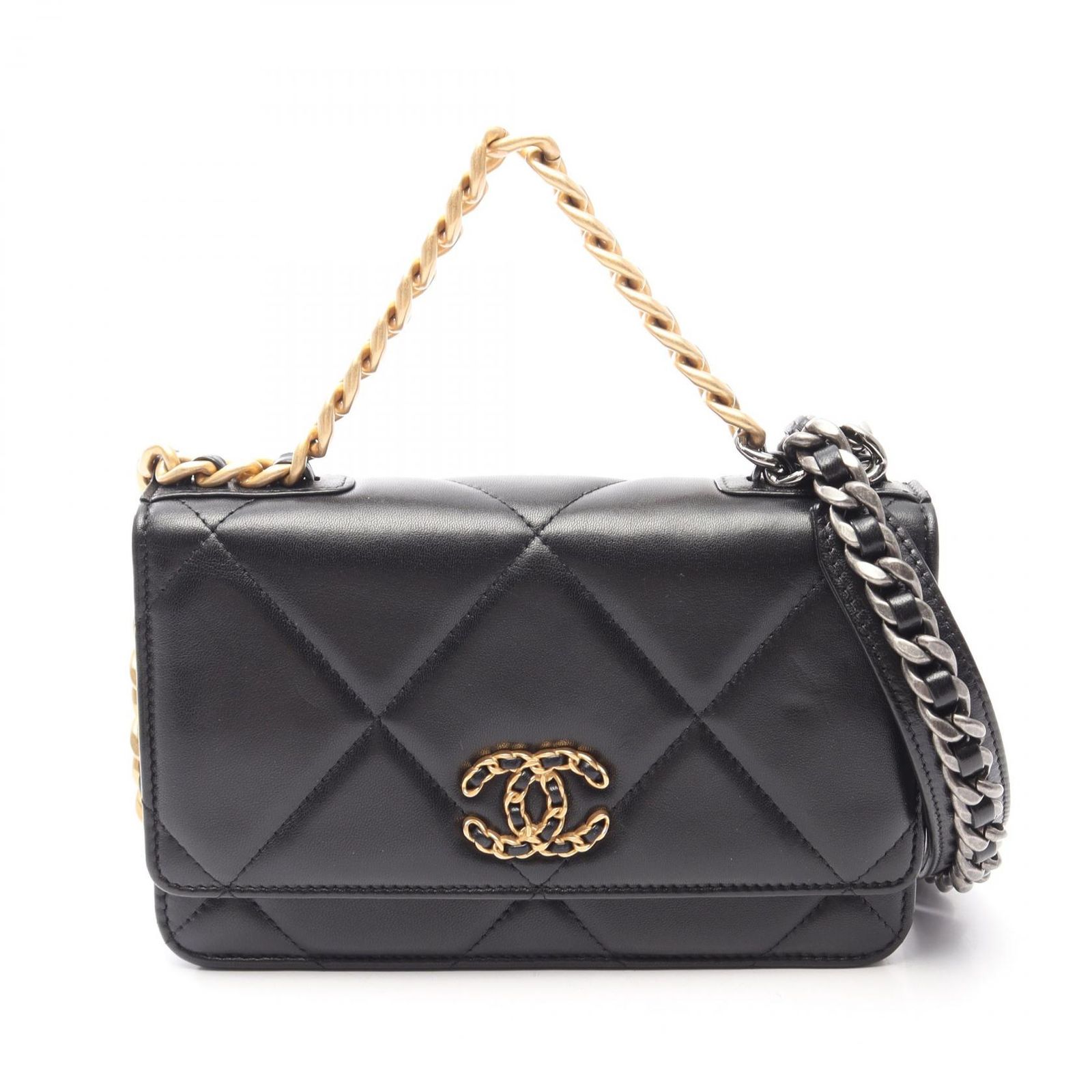 シャネル CHANEL ショルダーバッグ 19 ディズヌフ マトラッセ コンビ金具 2WAY AP0957 ブラック ラムスキン（羊革） CHANEL19 マトラッセ チェーンウォレット レディース