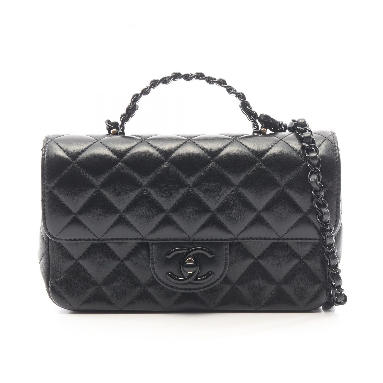 シャネル CHANEL ショルダーバッグ マトラッセ トップハンドル ブラック金具 2WAY AS5243 ブラック ラムスキン（羊革） マトラッセ トップハンドル プラチェーンショルダー