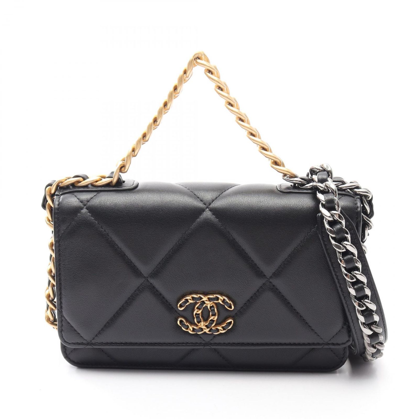 シャネル CHANEL ショルダーバッグ 19 ディズヌフ コンビ金具 2WAY AP0957 ブラック ラムスキン（羊革） CHANEL19 マトラッセ チェーンウォレット レディース Used A