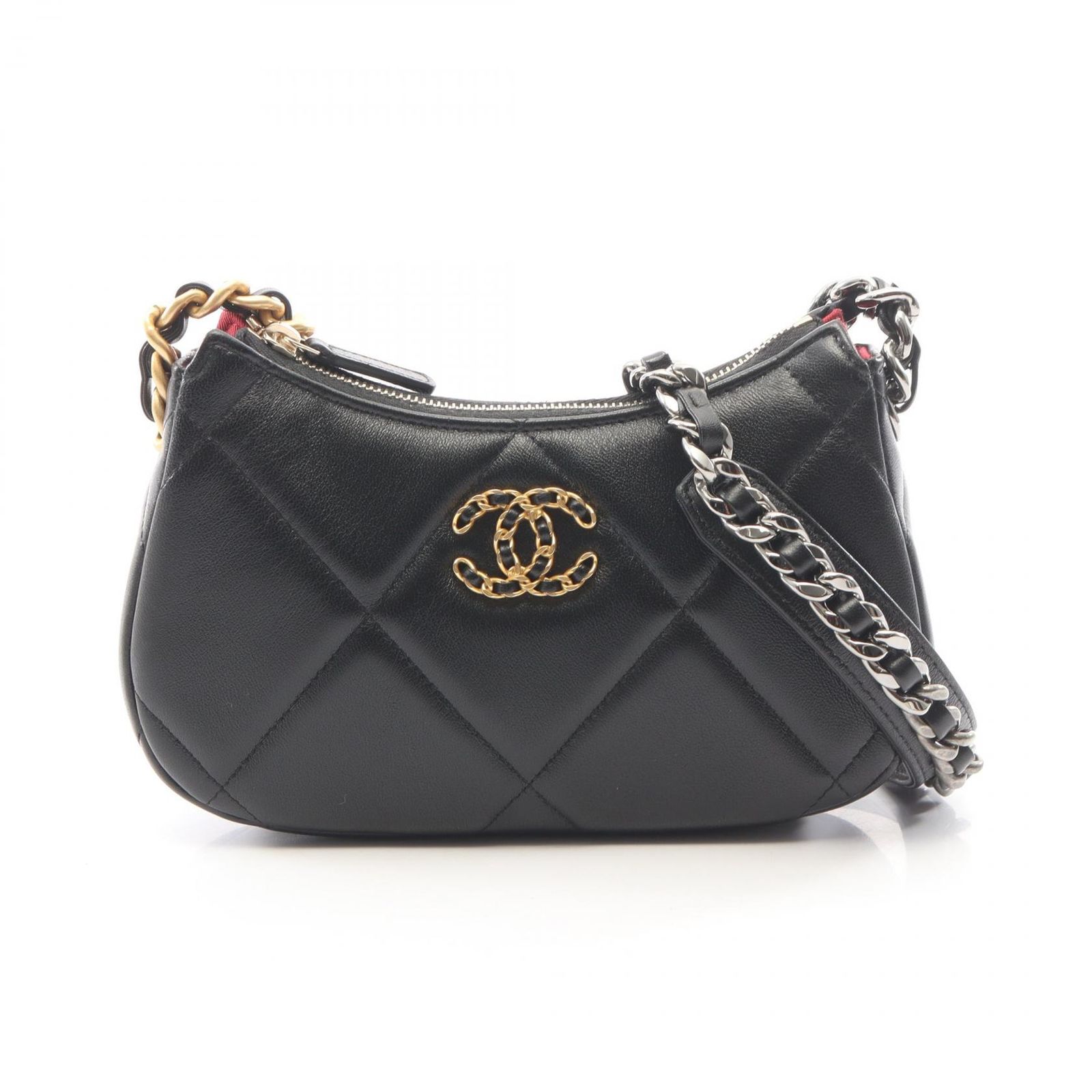 シャネル CHANEL ショルダーバッグ シャネル19 マトラッセ スモール ホーボー コンビ金具 AP3676 ブラック ラムスキン（羊革） CHANEL19 マトラッセ スモール ホーボーバッグ