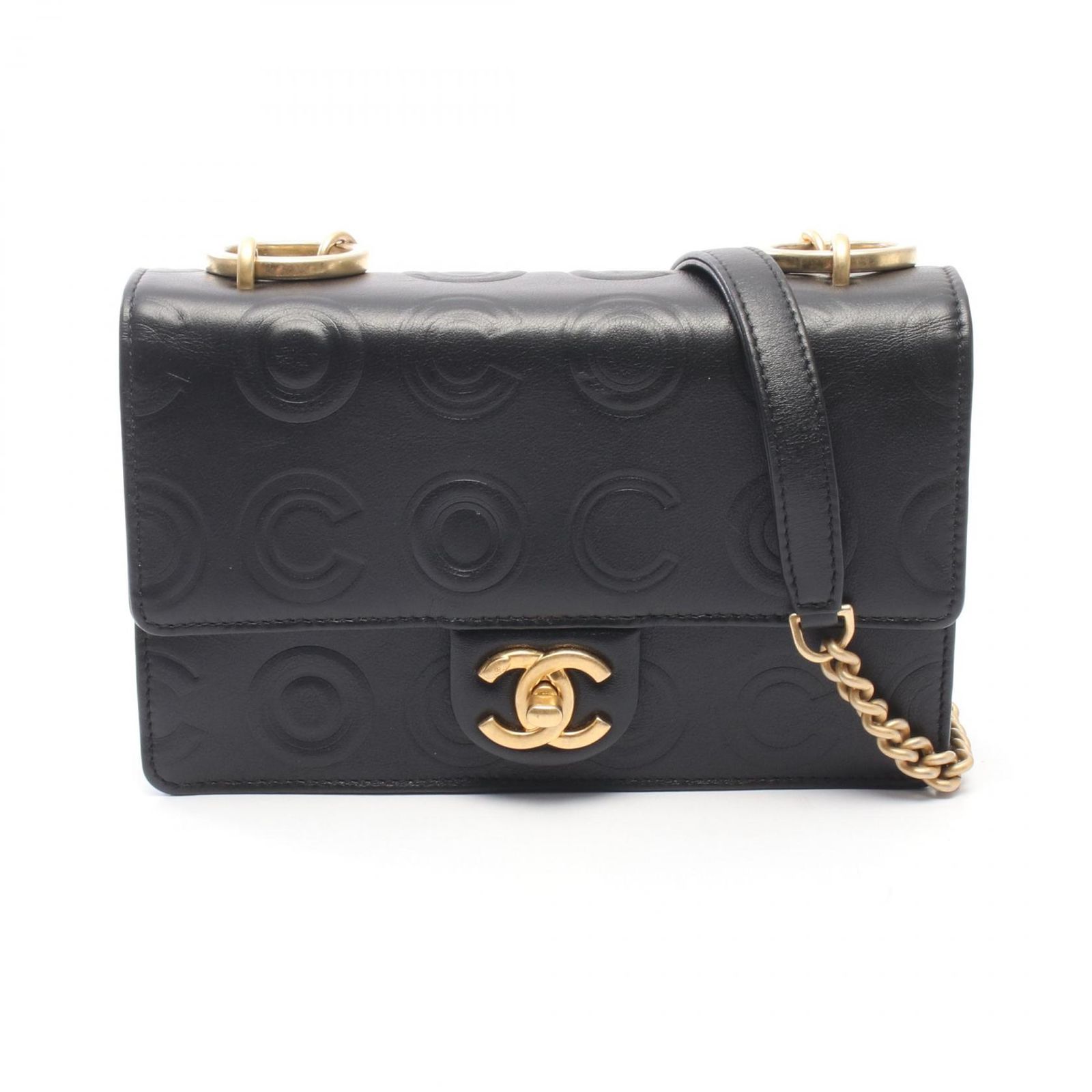 シャネル CHANEL ショルダーバッグ COCO エンボス スモールフラップ ブラック レザー COCO エンボス スモールフラップ チェーンショルダー レディース Used A